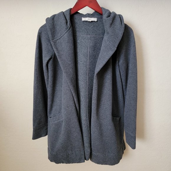 Ann Taylor Loft Gray Hooded Cardigan Knit Jacket - Picture 2 of 11